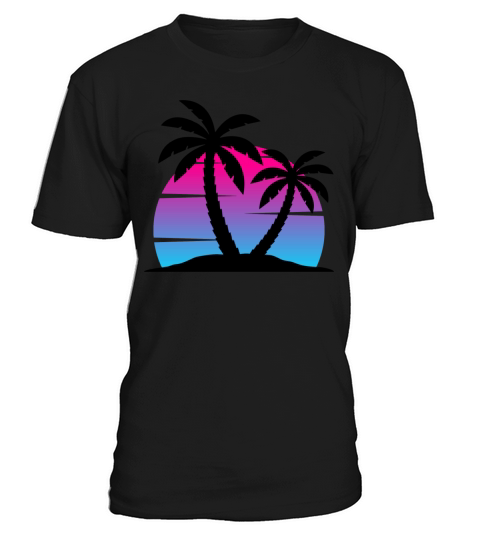 80s Synthwave Sunset with palm trees simple T-Shirt Unisex
