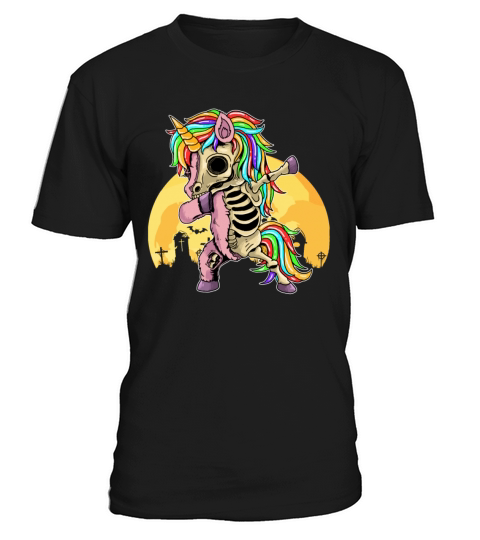 Dabbing Zombie Unicorn Skeleton Halloween Gift T-Shirt Unisex