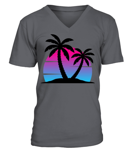 80s Synthwave Sunset with palm trees simple V-Neck T-shirt