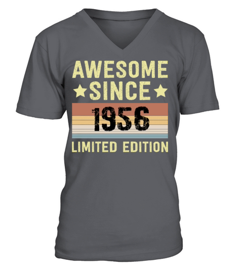 Awesome Since 1956 Retro 66 Years Old Birthday V-Neck T-shirt