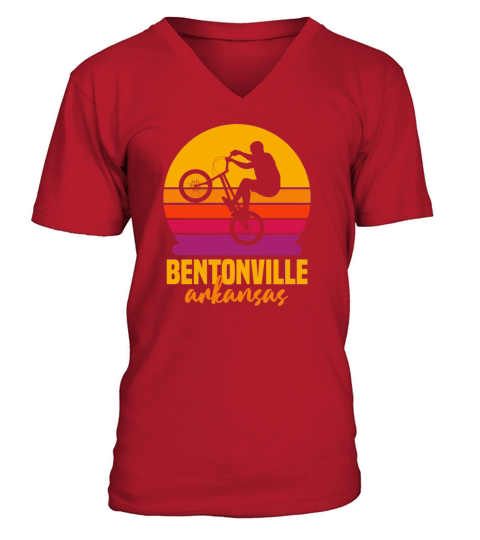 Bentonville Mountain Biking Retro Vintage Sunset V-Neck T-shirt