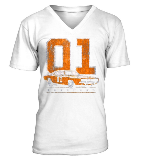 DUKES OF HAZZARD GENERAL LEE 2 COLOR VINTAGE ON ORANGE V-Neck T-shirt