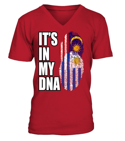Malaysian And Uruguayan Mix Heritage DNA Flag V-Neck T-shirt