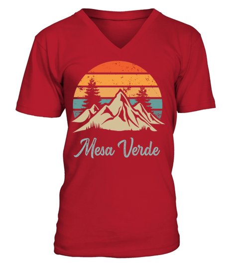 Mesa Verde Retro Vintage Mountain Sunset Outdoors V-Neck T-shirt