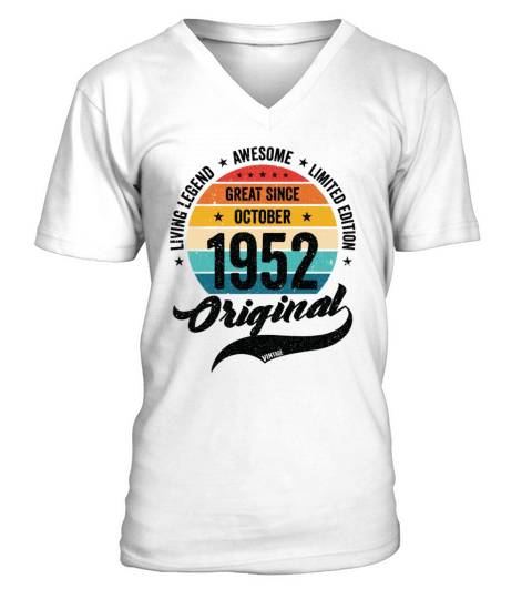 Retro 70 Years October 1952 Birthday Vintage Bday V-Neck T-shirt