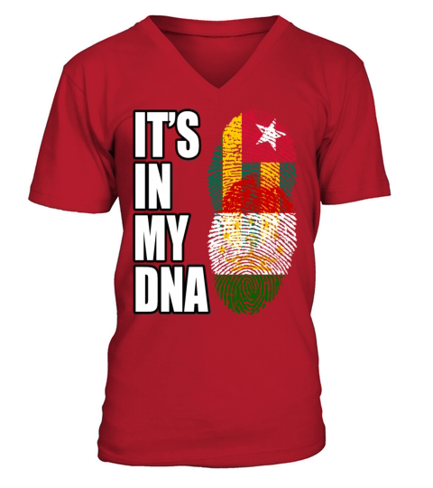 Togolese And Tajikistani Mix Heritage DNA Flag V-Neck T-shirt