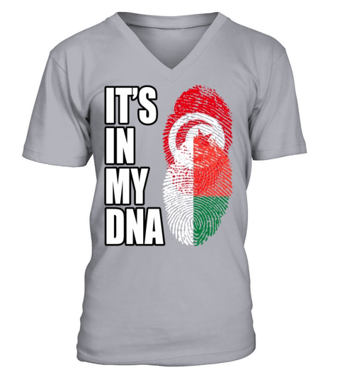 Tunisian And Malagasy Mix Heritage DNA Flag V-Neck T-shirt