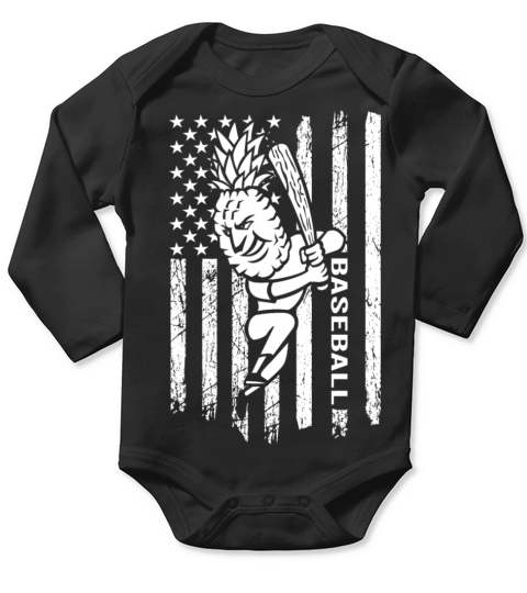 American Flag Baseball Pineapple Vintage USA Flag Long Sleeve Baby One-Piece