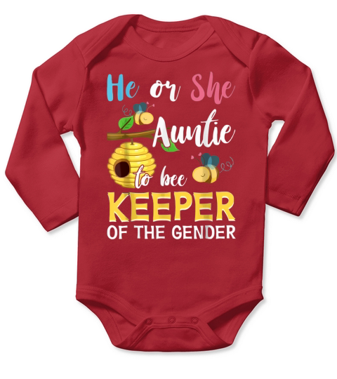 Auntie To Bee Keeper Of The Gender Reveal Announcemen Long Sleeve Baby One-Piece