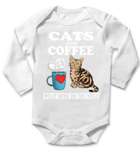 Cats and Coffee Long Sleeve Baby One-Piece
