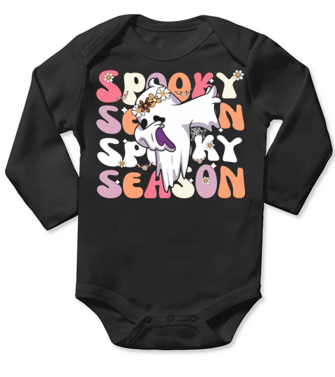 Groovy Halloween Spooky Season Retro Dabbing Ghost Long Sleeve Baby One-Piece