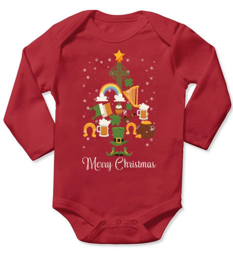 Irish Merry Christmas Pine Tree Funny Decoration Long Sleeve Baby One-Piece