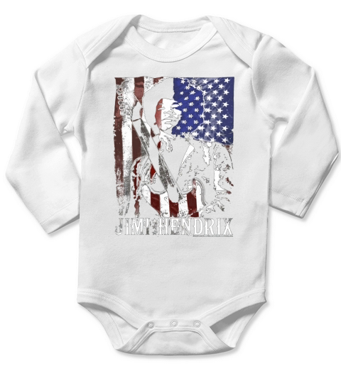 Jimi Hendrix Distressed American Flag Vintage Rock T-Shirt Long Sleeve Baby One-Piece