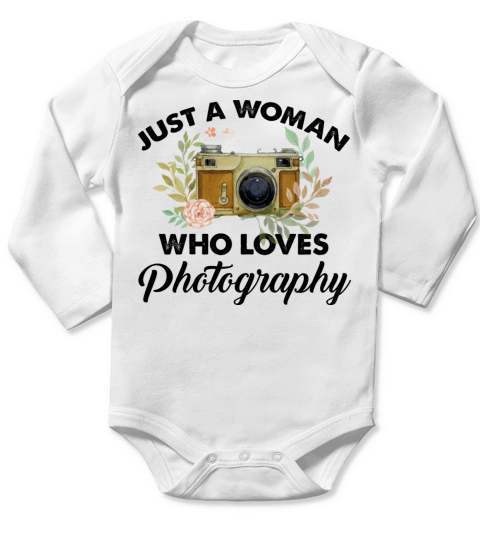 Just A Woman Who Loves Photography Vintage Quote Long Sleeve Baby One-Piece
