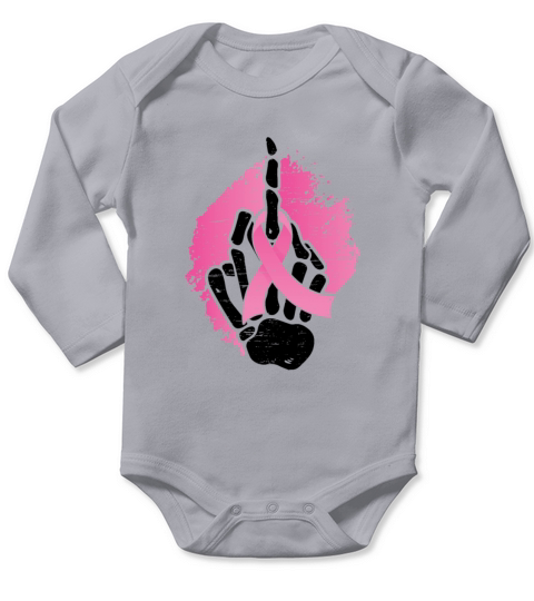 Pink Ribbon Skeleton Hand Breast Cancer Awareness Long Sleeve Baby One-Piece
