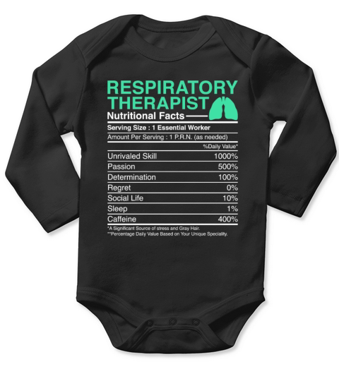 Respiratory Therapist Nutritional Facts - Lungs Long Sleeve Baby One-Piece