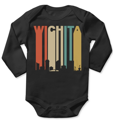 Retro Wichita Kansas Cityscape Downtown Skyline T-Shirt Long Sleeve Baby One-Piece