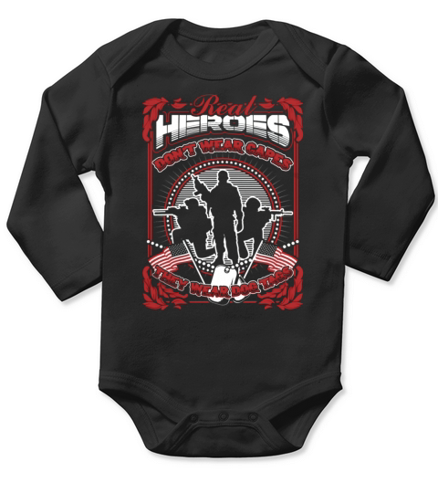 Soldier - Real heroes dont wear capes but dog tag T-Shirt Long Sleeve Baby One-Piece