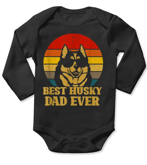 Vintage Best Husky Dad Ever Gift For Dog Lover Long Sleeve Baby One-Piece