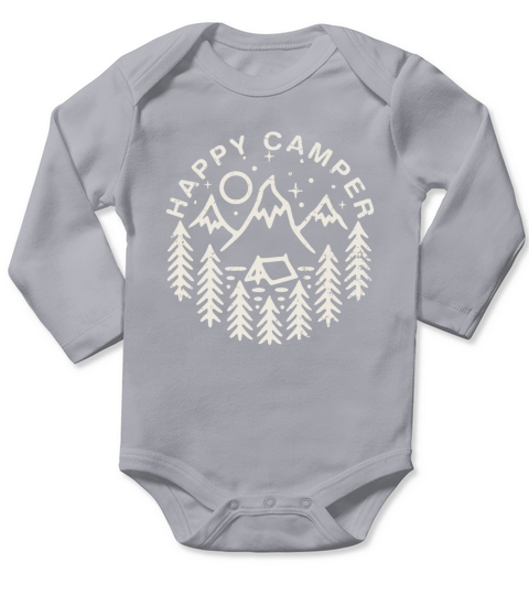 Vintage Happy Camper (Dark) Long Sleeve Baby One-Piece