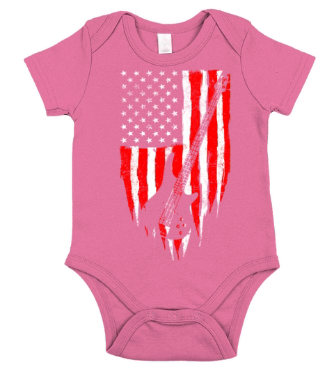 AMERICAN BASSAmerican Flag Guitar Vintage Music Short Sleeve Baby One-Piece