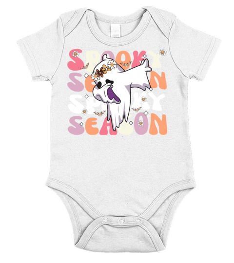 Groovy Halloween Spooky Season Retro Dabbing Ghost Short Sleeve Baby One-Piece