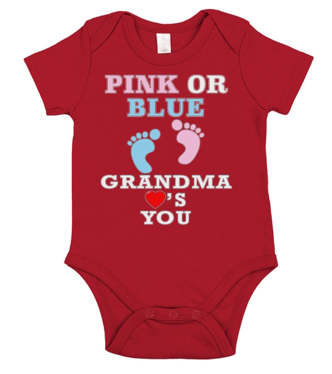 Pink Or Blue Grandma Loves You Gender Reveal Baby Shower Short Sleeve Baby One-Piece