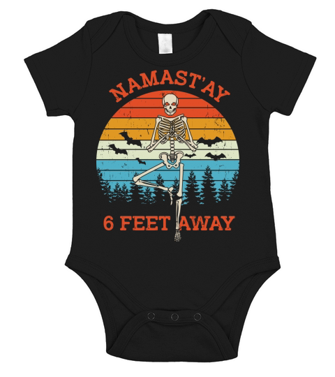 Skeleton Namastay 6 Feet Away Short Sleeve Baby One-Piece