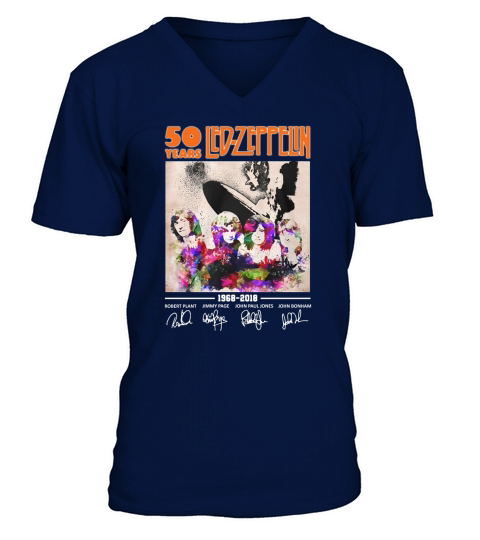 50 years Led Zeppelin art 1968-2018 signatures shirt V-Neck T-shirt