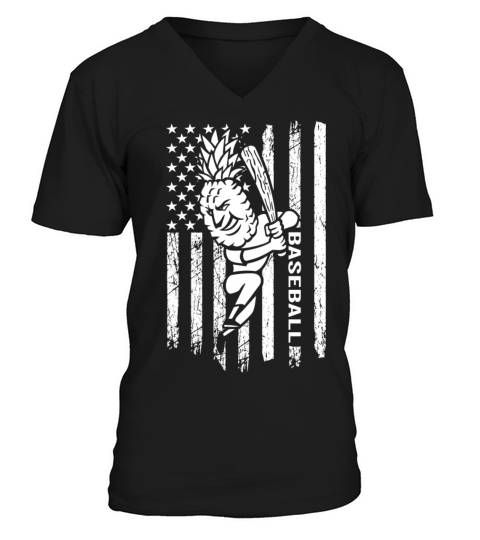 American Flag Baseball Pineapple Vintage USA Flag V-Neck T-shirt