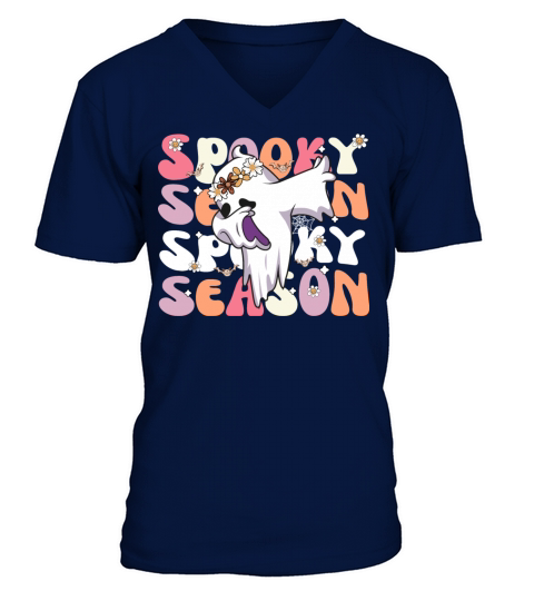 Groovy Halloween Spooky Season Retro Dabbing Ghost V-Neck T-shirt