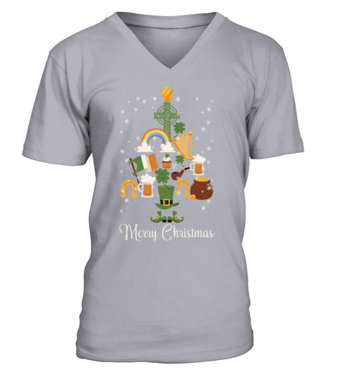 Irish Merry Christmas Pine Tree Funny Decoration V-Neck T-shirt