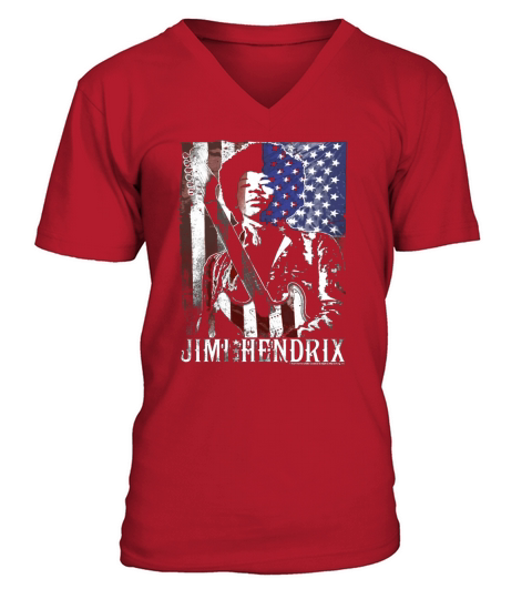 Jimi Hendrix Distressed American Flag Vintage Rock T-Shirt V-Neck T-shirt