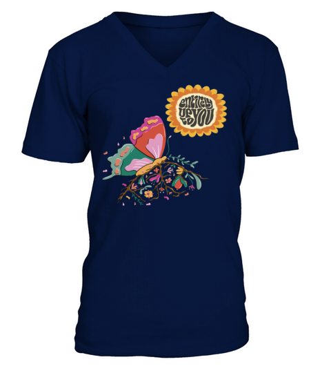 Sunflower Butterfly Motivational Quote with Butter V-Neck T-shirt