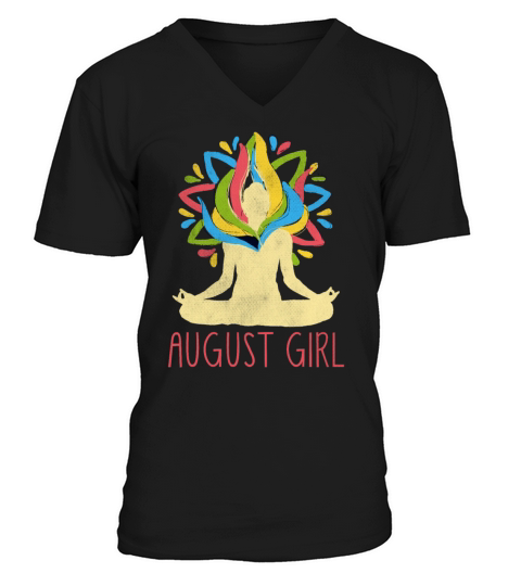 Yoga Mandala Meditation Birth Born Month August V-Neck T-shirt