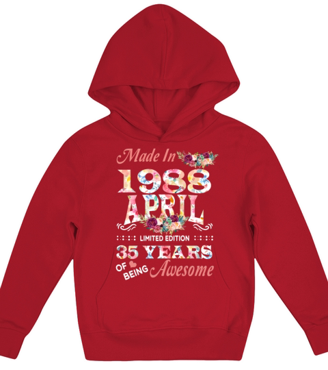 April 1988 Flower 35 Years Of Being Awesome Kids Hoodie