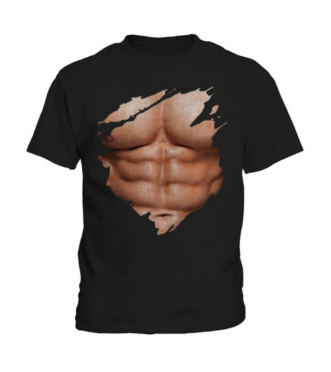 Chest Six Pack Abs Muscles T-Shirt Torn Shirt BEACH BODY Kids T-Shirt