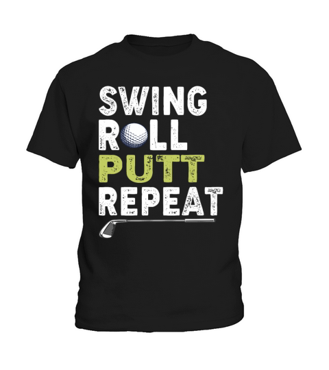 Vintage Golfer Shirt Swing Roll Putt Repeat Funny Kids T-Shirt