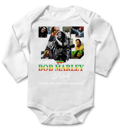 75 Years Of Bob Marley Thank You For The Memories Signature shirt Long Sleeve Baby One-Piece