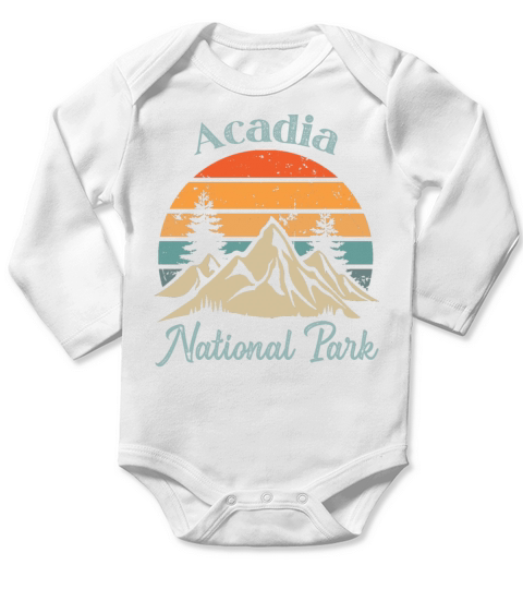 Acadia National Park Retro Vintage Mountain Sunset Long Sleeve Baby One-Piece