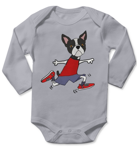 Cute Boston Terrier Dog Running Shirt Long Sleeve Baby One-Piece