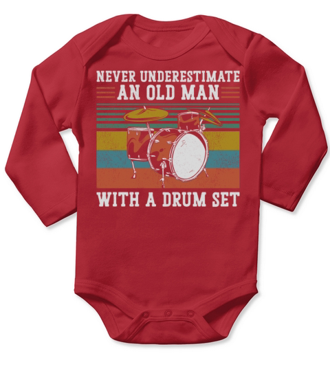 Drummer Drum Set Vintage Retro Long Sleeve Baby One-Piece