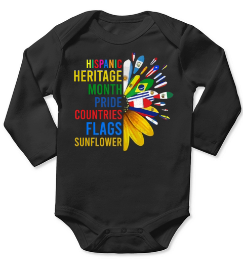 Hispanic Heritage Month Pride Countries Flags Sunf Long Sleeve Baby One-Piece