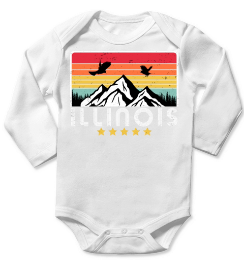 Illinois Retro Vintage IL USA Long Sleeve Baby One-Piece
