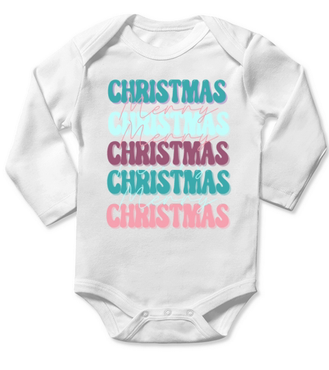 Merry Christmas Groovy Retro Vintage Long Sleeve Baby One-Piece