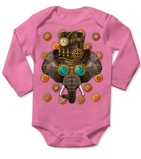 Steampunk Elephant Medieval Victorian Steam Powere Long Sleeve Baby One-Piece