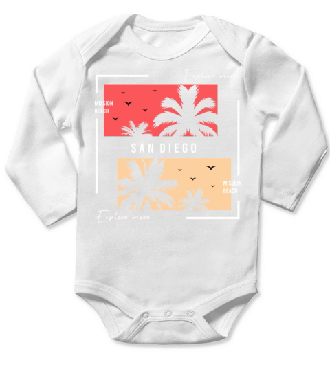 Vintage Mission Beach California Long Sleeve Baby One-Piece