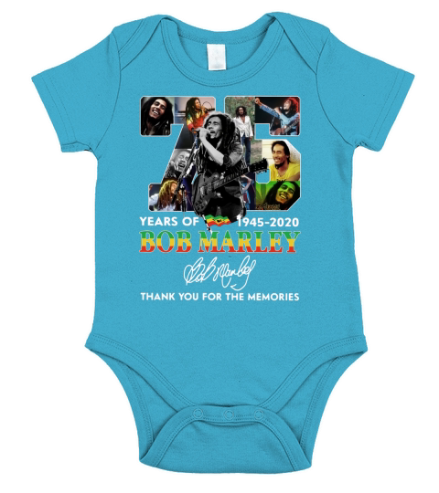 75 Years Of Bob Marley Thank You For The Memories Signature shirt Short Sleeve Baby One-Piece