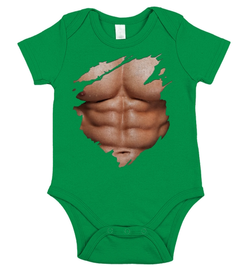 Chest Six Pack Abs Muscles T-Shirt Torn Shirt BEACH BODY Short Sleeve Baby One-Piece