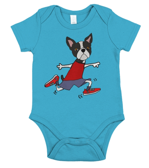 Cute Boston Terrier Dog Running Shirt Short Sleeve Baby One-Piece
